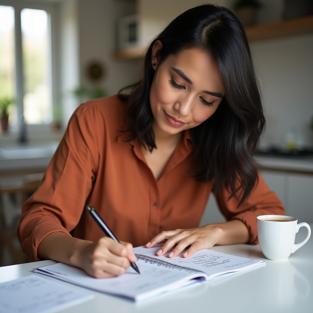 Mexican woman planning family budget at home
